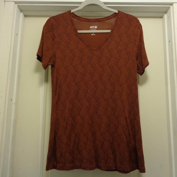APT 9 BROWN W PATTERNS SPORTS JERSEY TOP S - Picture 5 of 5